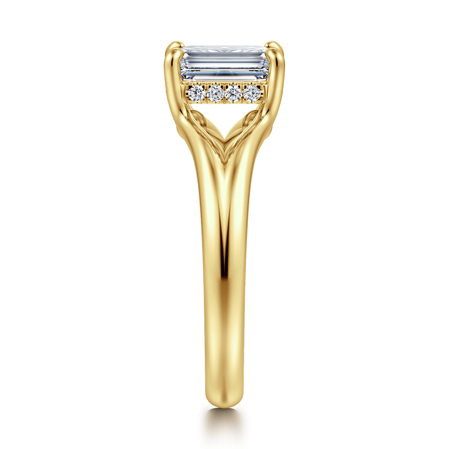 Sanah - 14K Yellow Gold Split Shank Emerald Cut Diamond Engagement Ring - 0.07 ct - Shot 4