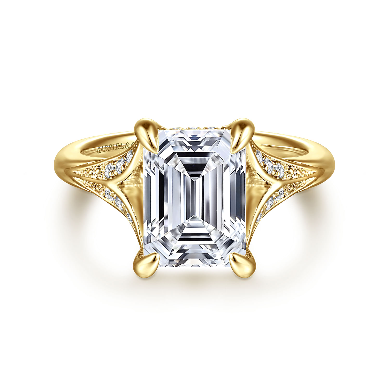 Taye - 14K Yellow Gold Split Shank Emerald Cut Diamond Engagement Ring - 0.18 ct - Shot 1