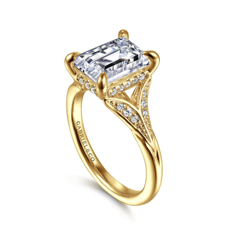 Taye - 14K Yellow Gold Split Shank Emerald Cut Diamond Engagement Ring - 0.18 ct - Shot 3