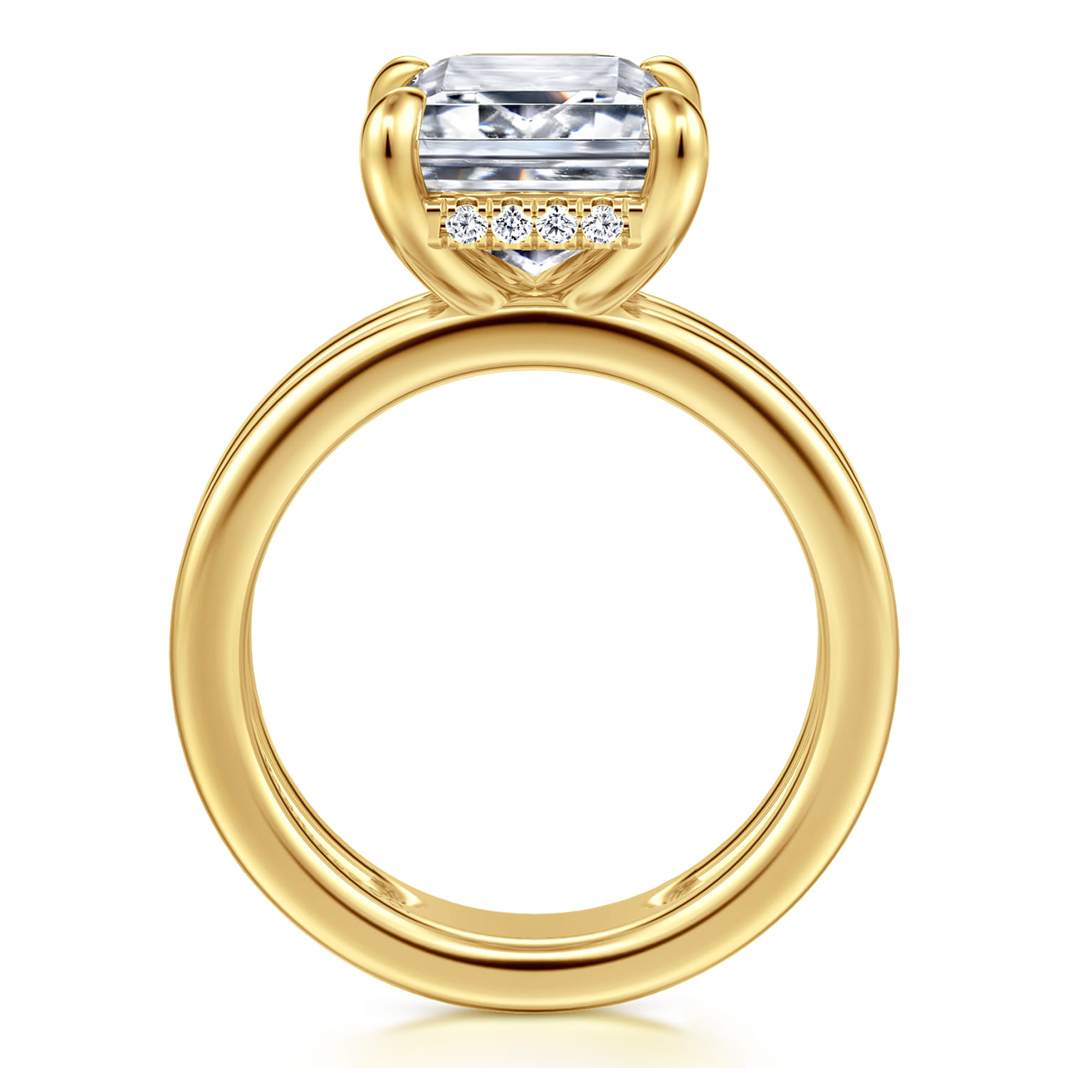Oksana - 14K Yellow Gold Split Shank Emerald Cut Diamond Engagement Ring - 0.12 ct - Shot 2