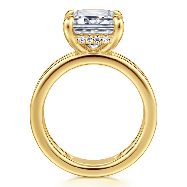 Oksana - 14K Yellow Gold Split Shank Emerald Cut Diamond Engagement Ring - 0.12 ct - Shot 2