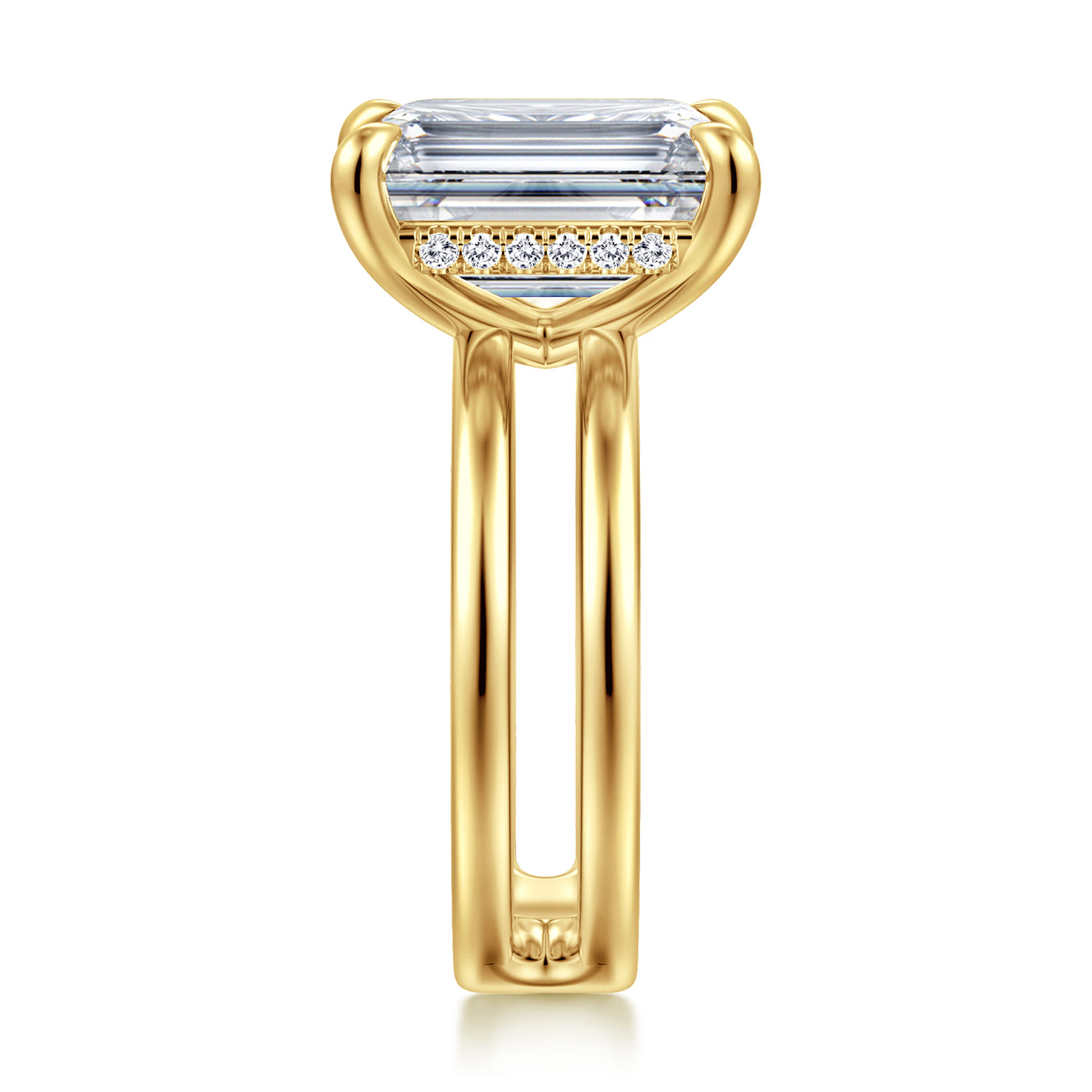 Oksana - 14K Yellow Gold Split Shank Emerald Cut Diamond Engagement Ring - 0.12 ct - Shot 4