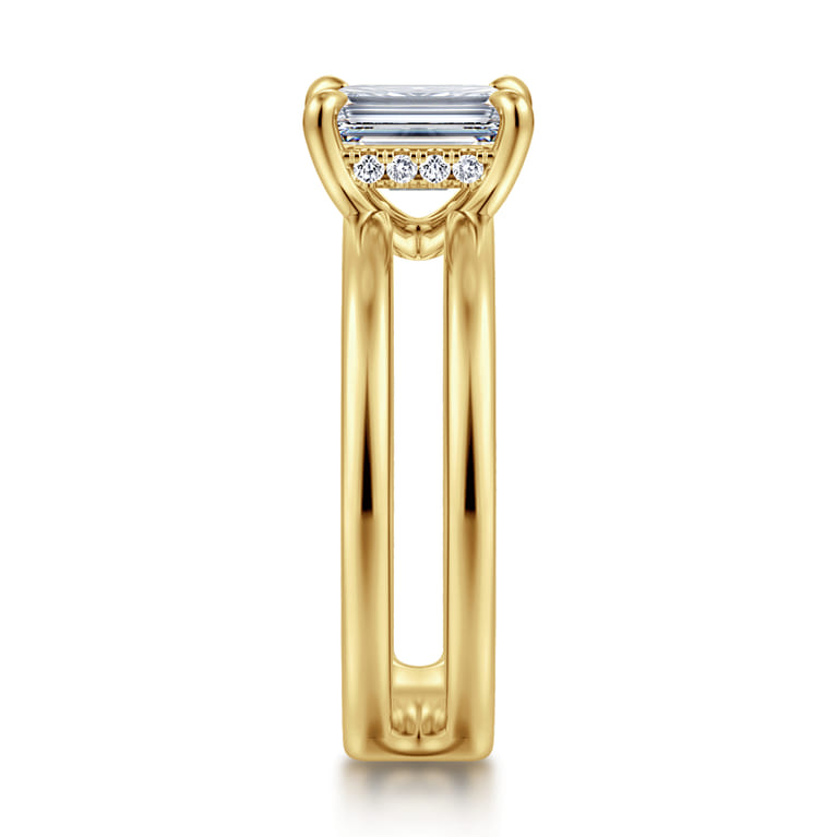 Oksana - 14K Yellow Gold Emerald Cut Diamond Engagement Ring - 0.07 ct - Shot 4