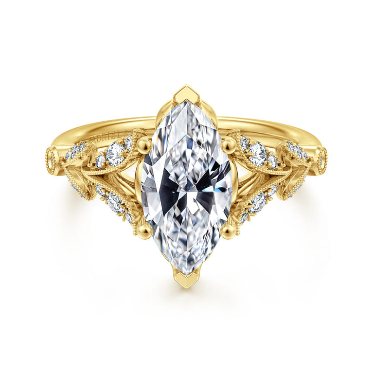 Bryce - Vintage Inspired 14K Yellow Gold Split Shank Marquise Shape Diamond Engagement Ring - 0.22 ct - Shot 1