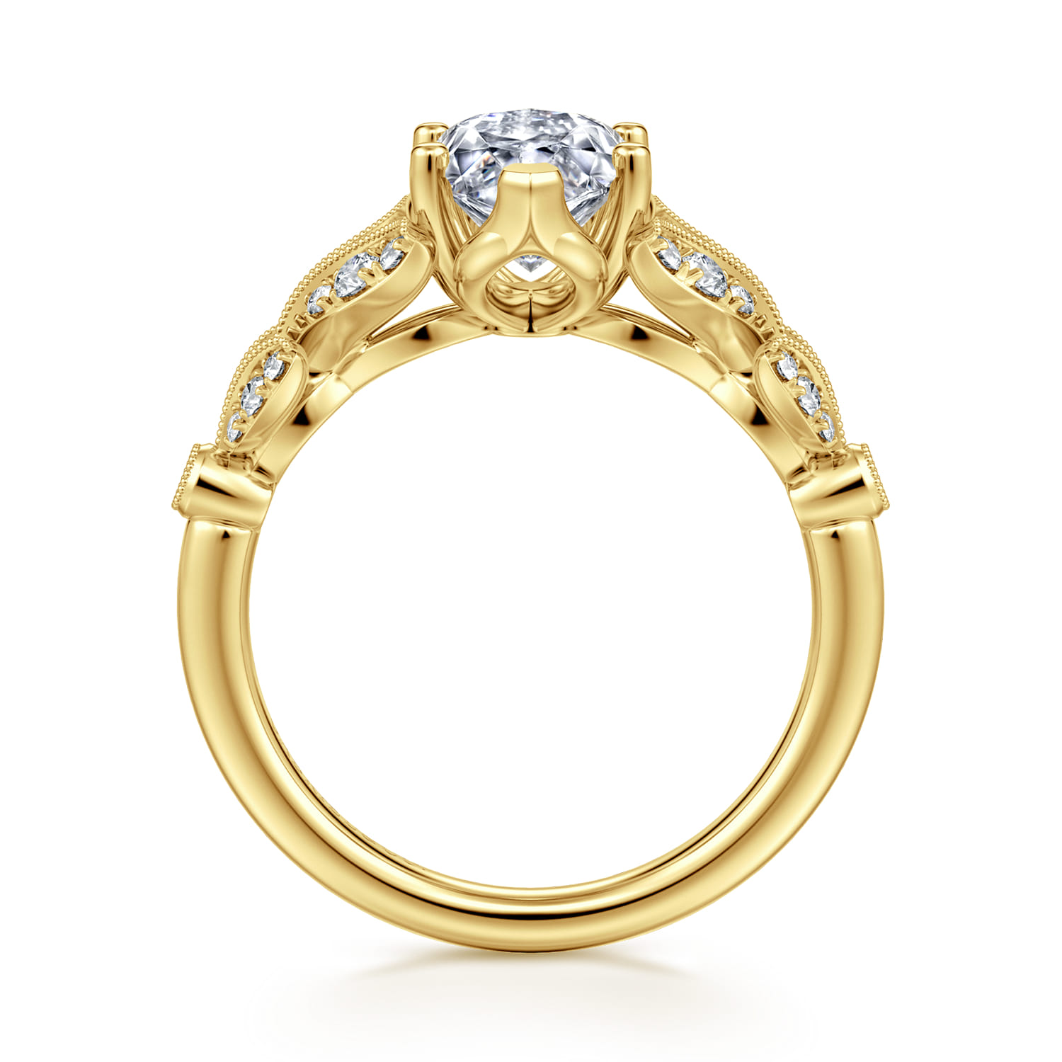 Bryce - Vintage Inspired 14K Yellow Gold Split Shank Marquise Shape Diamond Engagement Ring - 0.22 ct - Shot 2