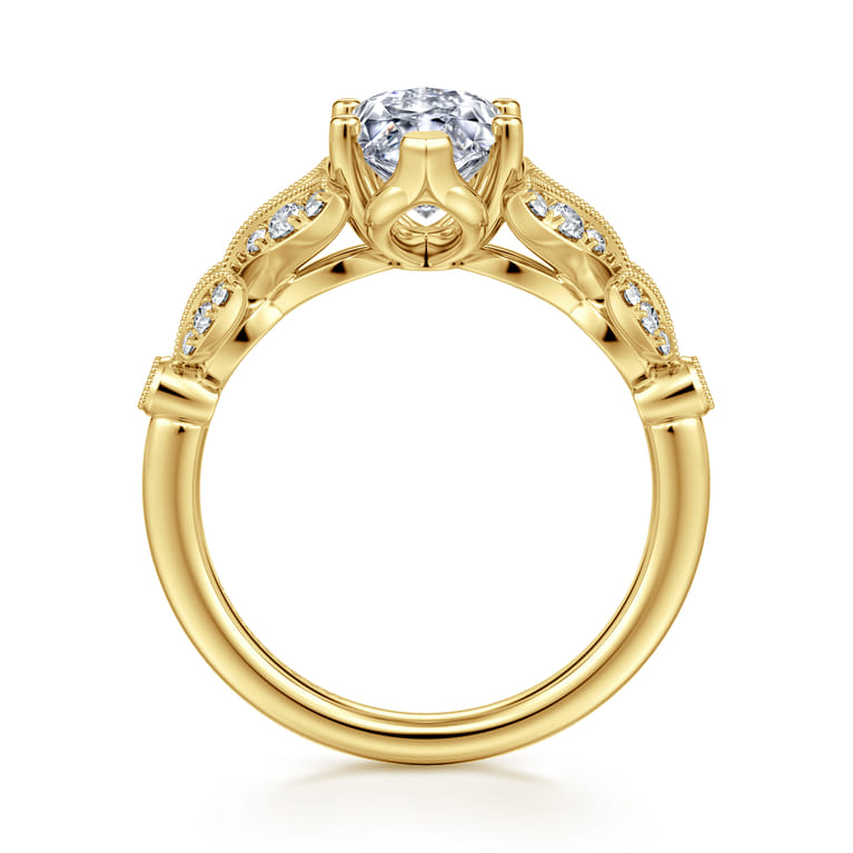 Bryce - Vintage Inspired 14K Yellow Gold Split Shank Marquise Shape Diamond Engagement Ring - 0.22 ct - Shot 2