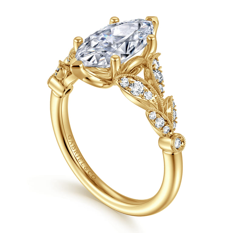 Bryce - Vintage Inspired 14K Yellow Gold Split Shank Marquise Shape Diamond Engagement Ring - 0.22 ct - Shot 3