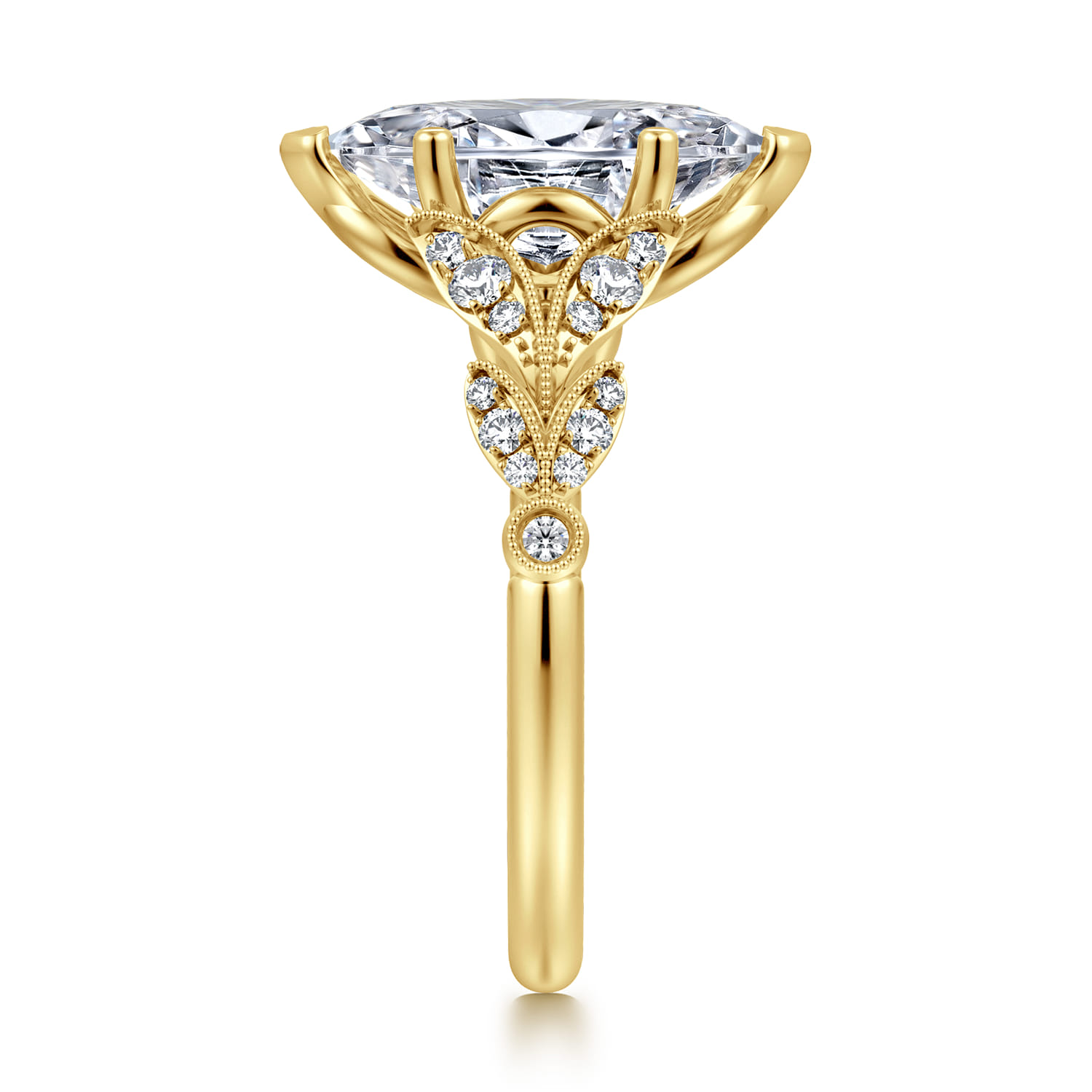 Bryce - Vintage Inspired 14K Yellow Gold Split Shank Marquise Shape Diamond Engagement Ring - 0.22 ct - Shot 4