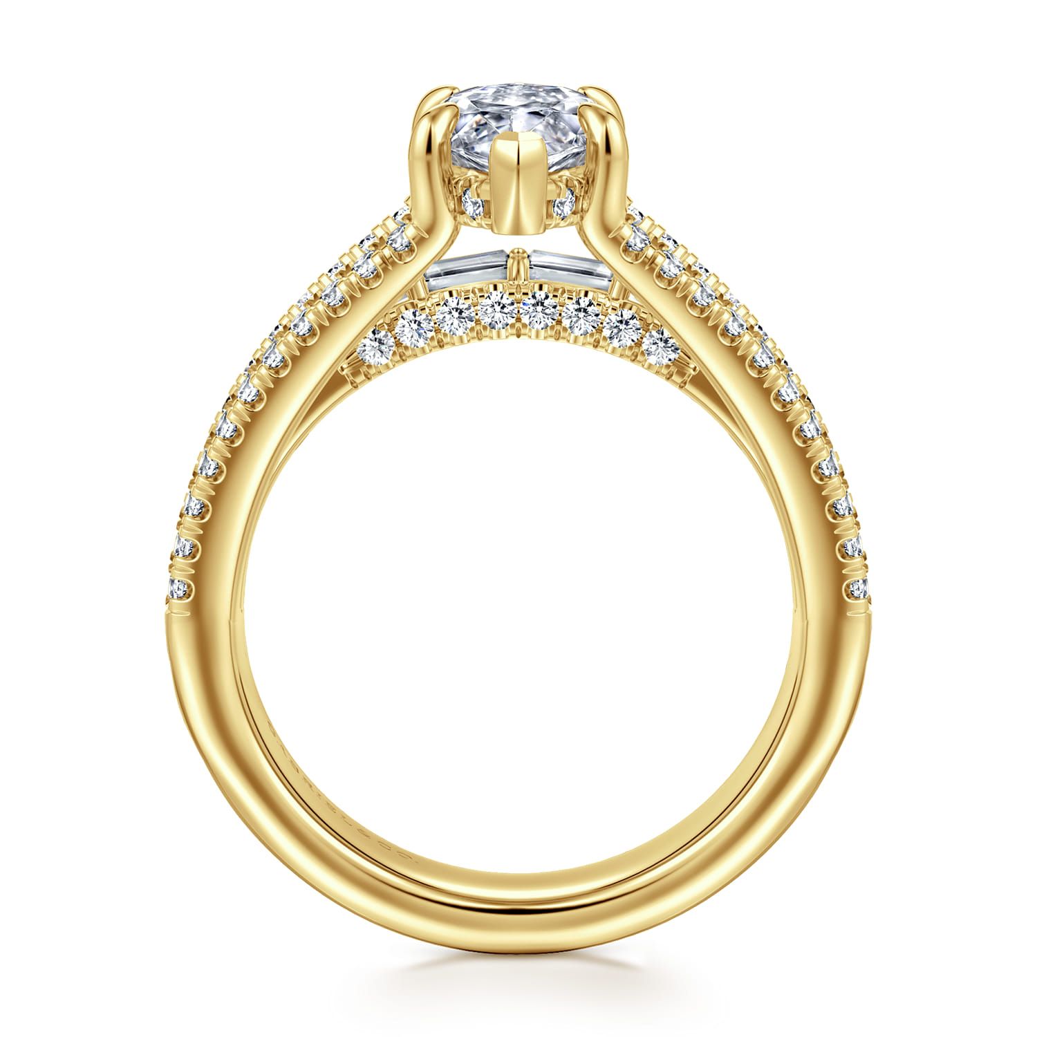 Brinne - 14K Yellow Gold Three Row Marquise Shape Diamond Engagement Ring - 0.9 ct - Shot 2