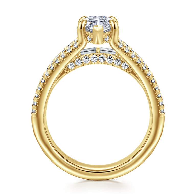 Brinne - 14K Yellow Gold Three Row Marquise Shape Diamond Engagement Ring - 0.9 ct - Shot 2