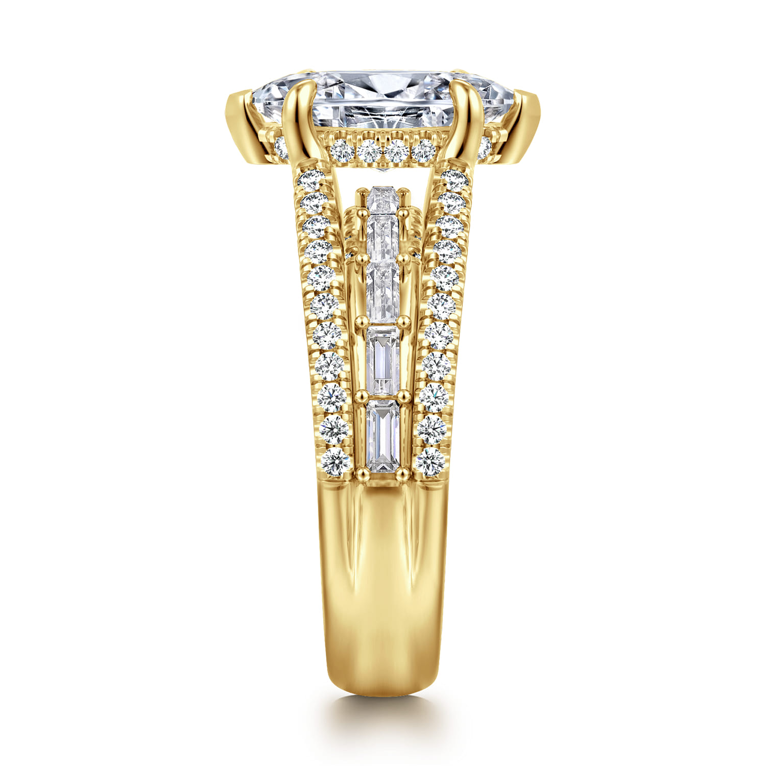 Brinne - 14K Yellow Gold Three Row Marquise Shape Diamond Engagement Ring - 0.9 ct - Shot 4