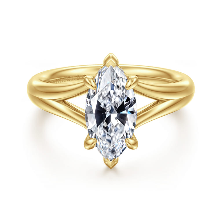 Sanah - 14K Yellow Gold Split Shank Marquise Shape Diamond Engagement Ring - 0.07 ct - Shot 1