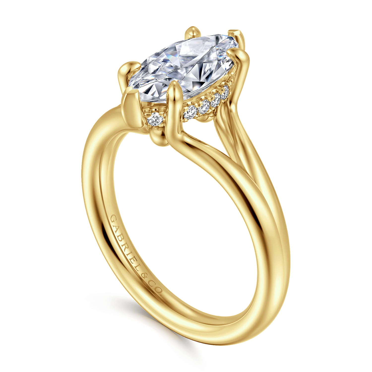 Sanah - 14K Yellow Gold Split Shank Marquise Shape Diamond Engagement Ring - 0.07 ct - Shot 3
