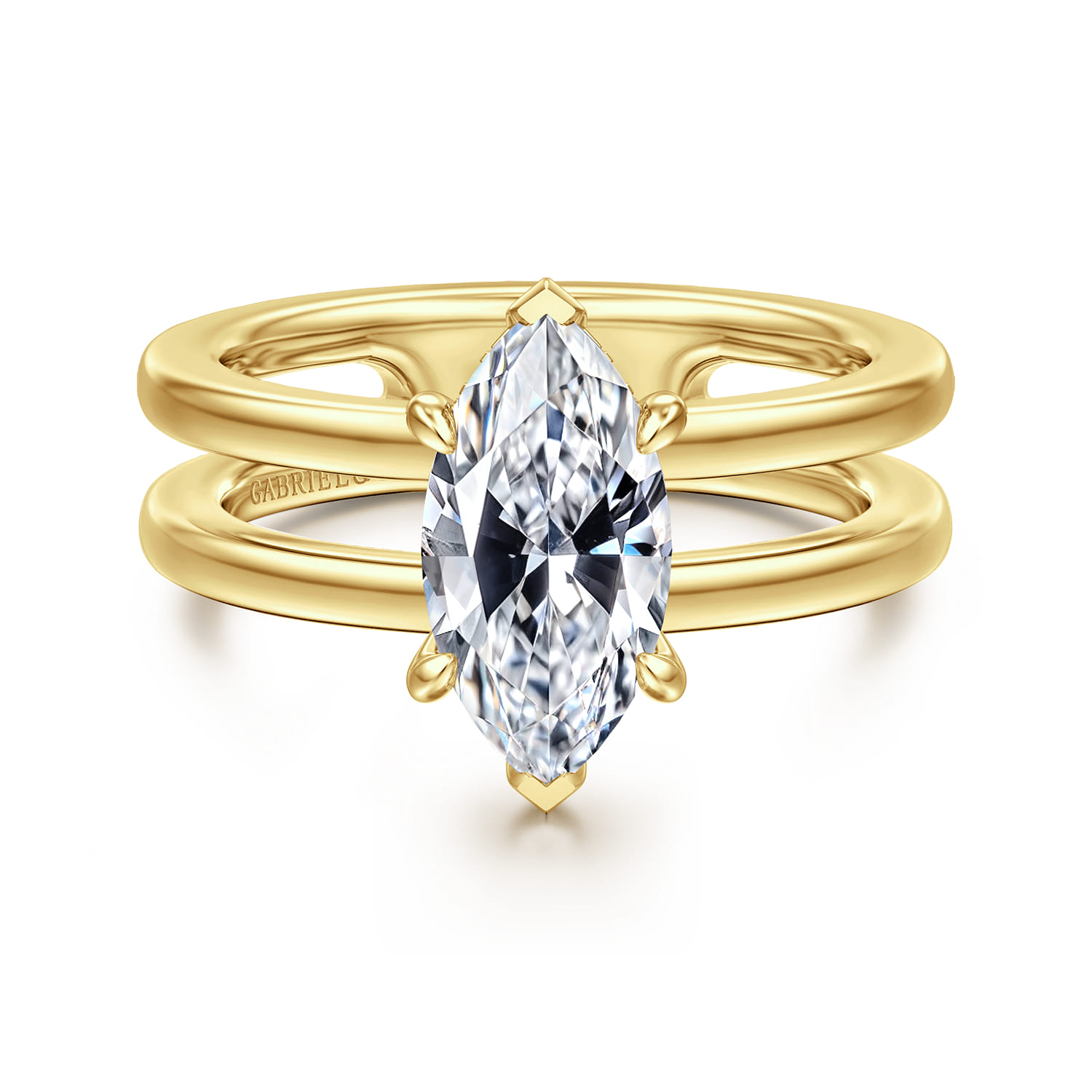 Oksana - 14K Yellow Gold Marquise Shape Diamond Engagement Ring - 0.06 ct - Shot 1