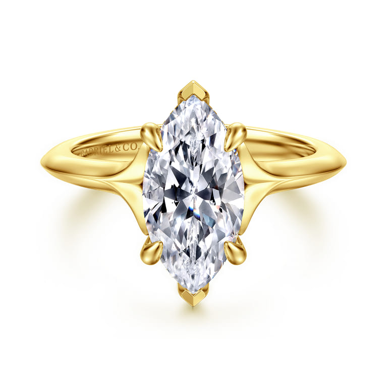 Alden - 14K Yellow Gold Split Shank Oval Diamond Engagement Ring - 0.05 ct - Shot 1