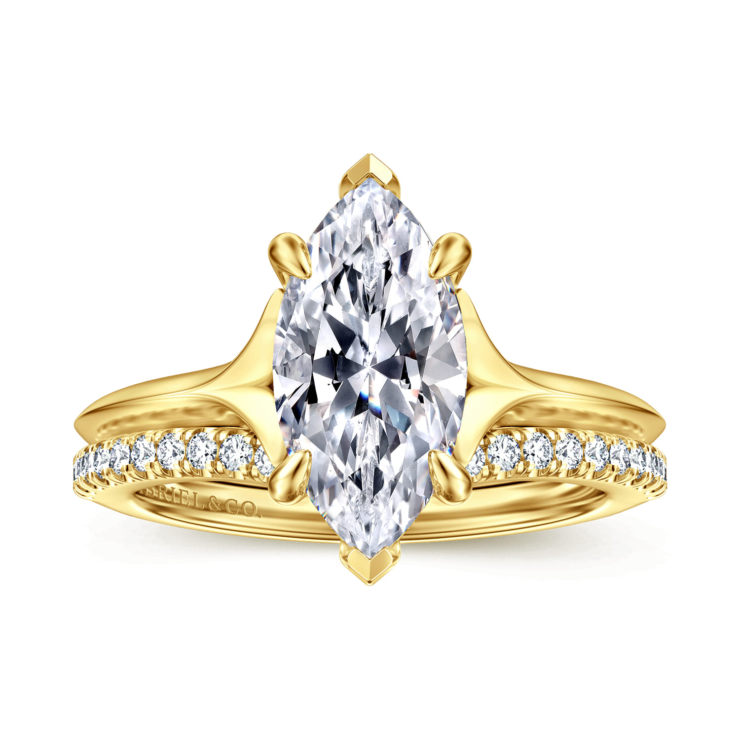 Alden - 14K Yellow Gold Split Shank Oval Diamond Engagement Ring - 0.05 ct - Shot 4