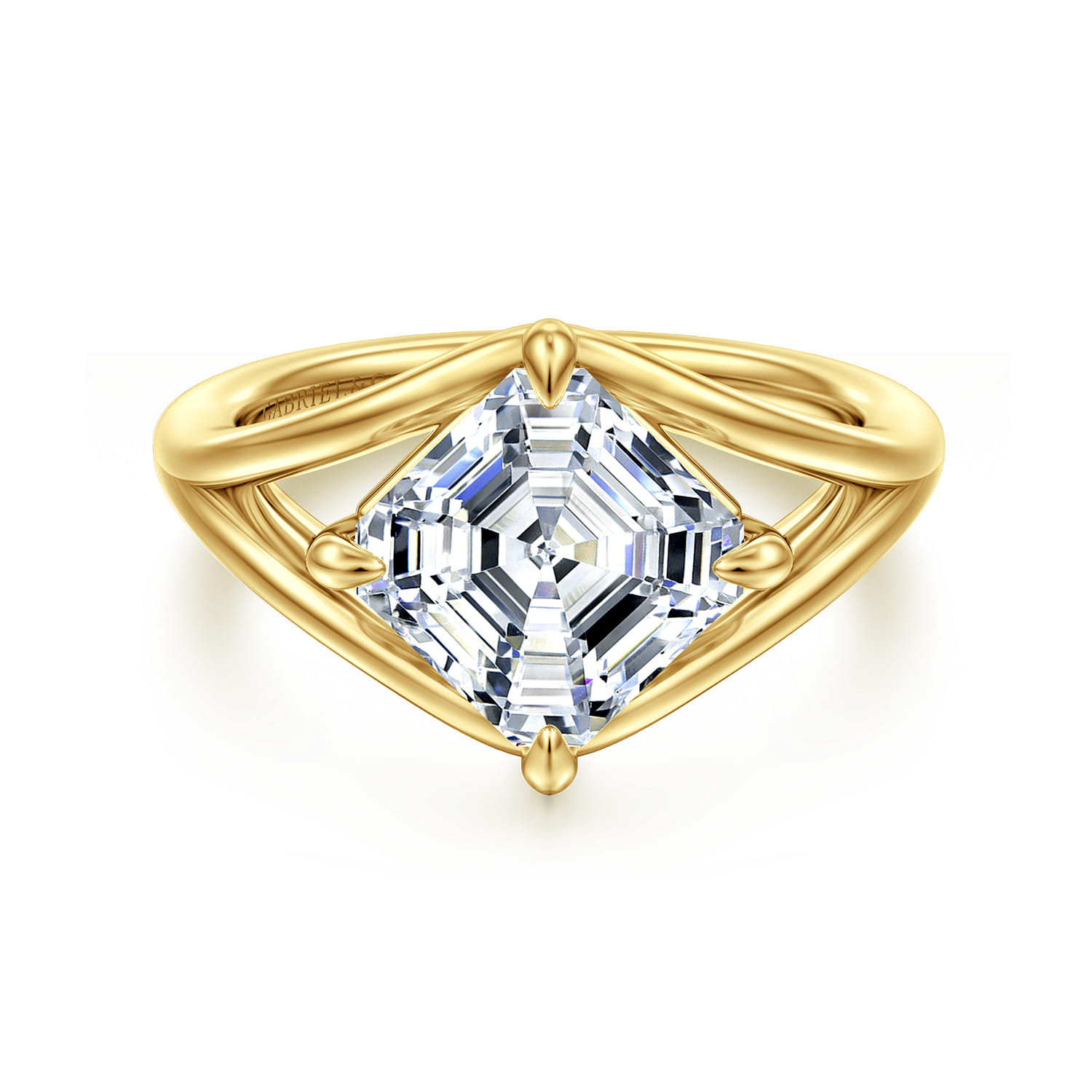 Fiori - 14K Yellow Gold Split Shank Compass Prong Asscher Cut Diamond Engagement Ring - 0.13 ct - Shot 1