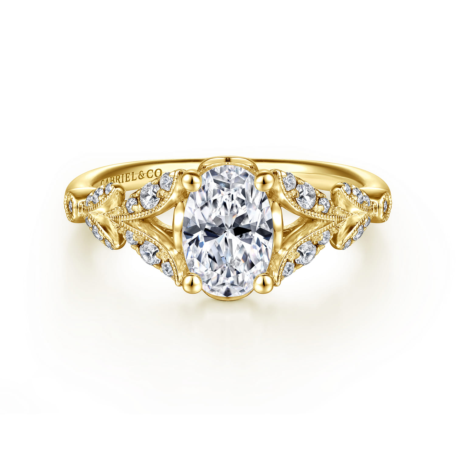 Bryce - Vintage Inspired 14K Yellow Gold Split Shank Oval Diamond Engagement Ring - 0.2 ct - Shot 1