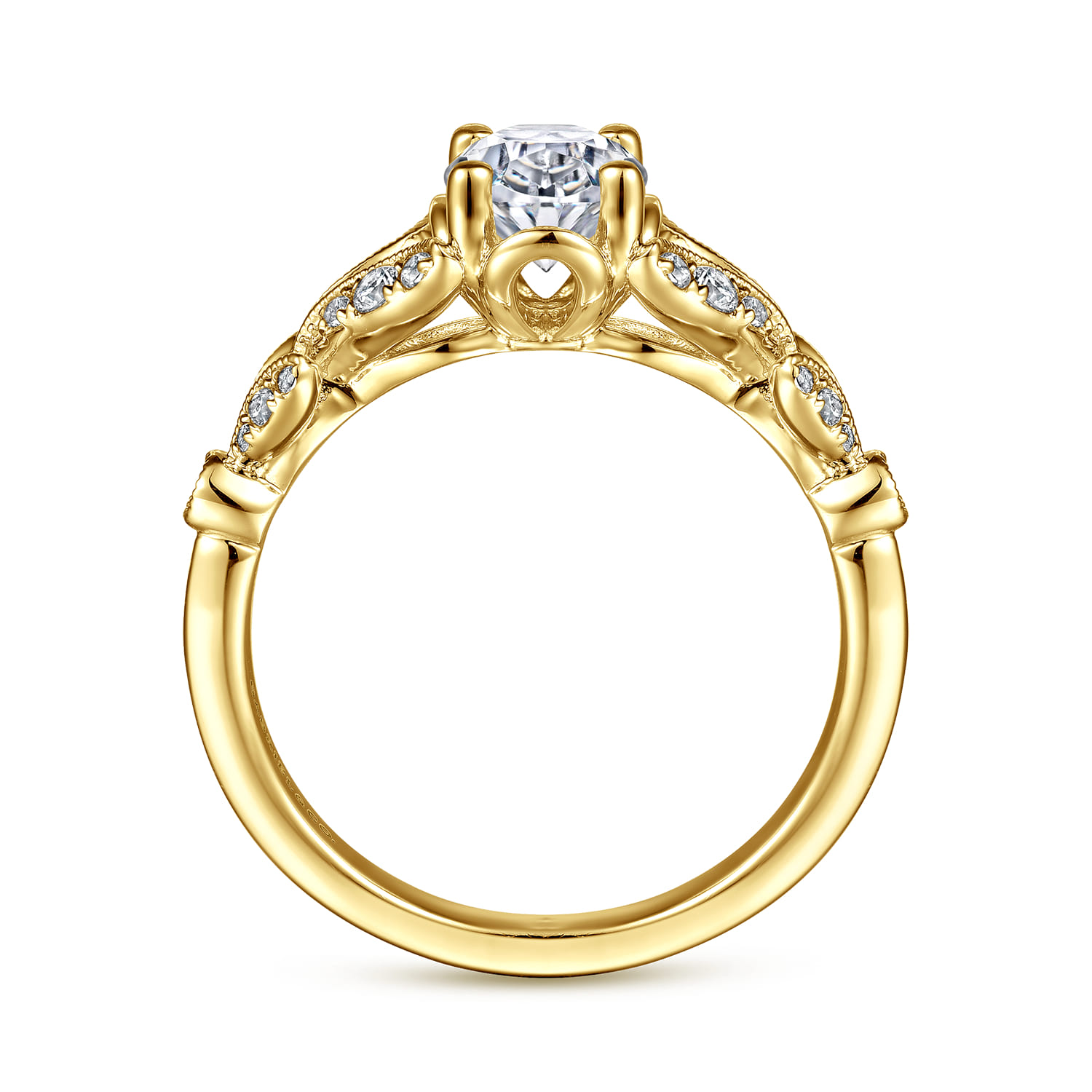 Bryce - Vintage Inspired 14K Yellow Gold Split Shank Oval Diamond Engagement Ring - 0.2 ct - Shot 2