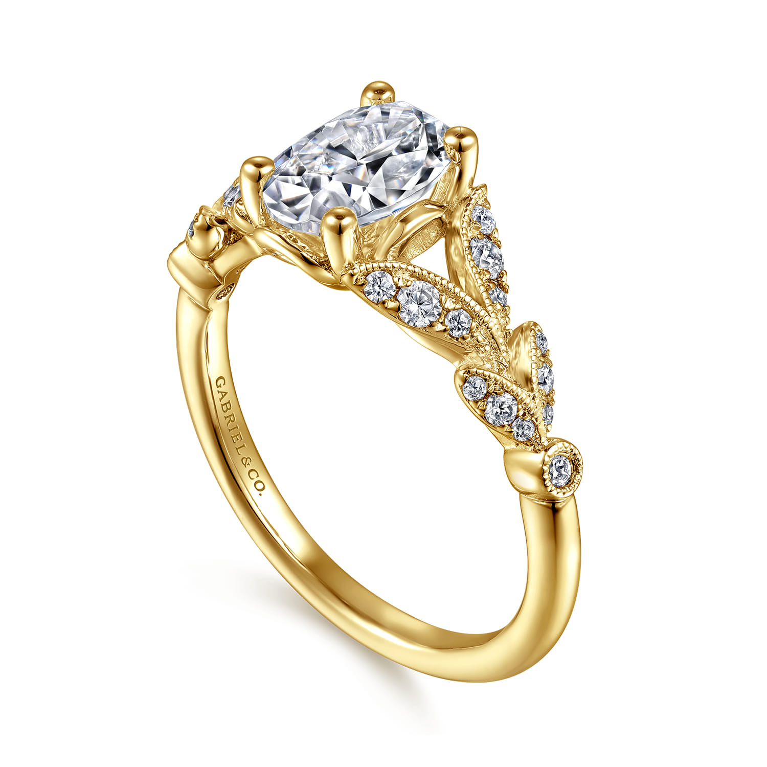 Bryce - Vintage Inspired 14K Yellow Gold Split Shank Oval Diamond Engagement Ring - 0.2 ct - Shot 3