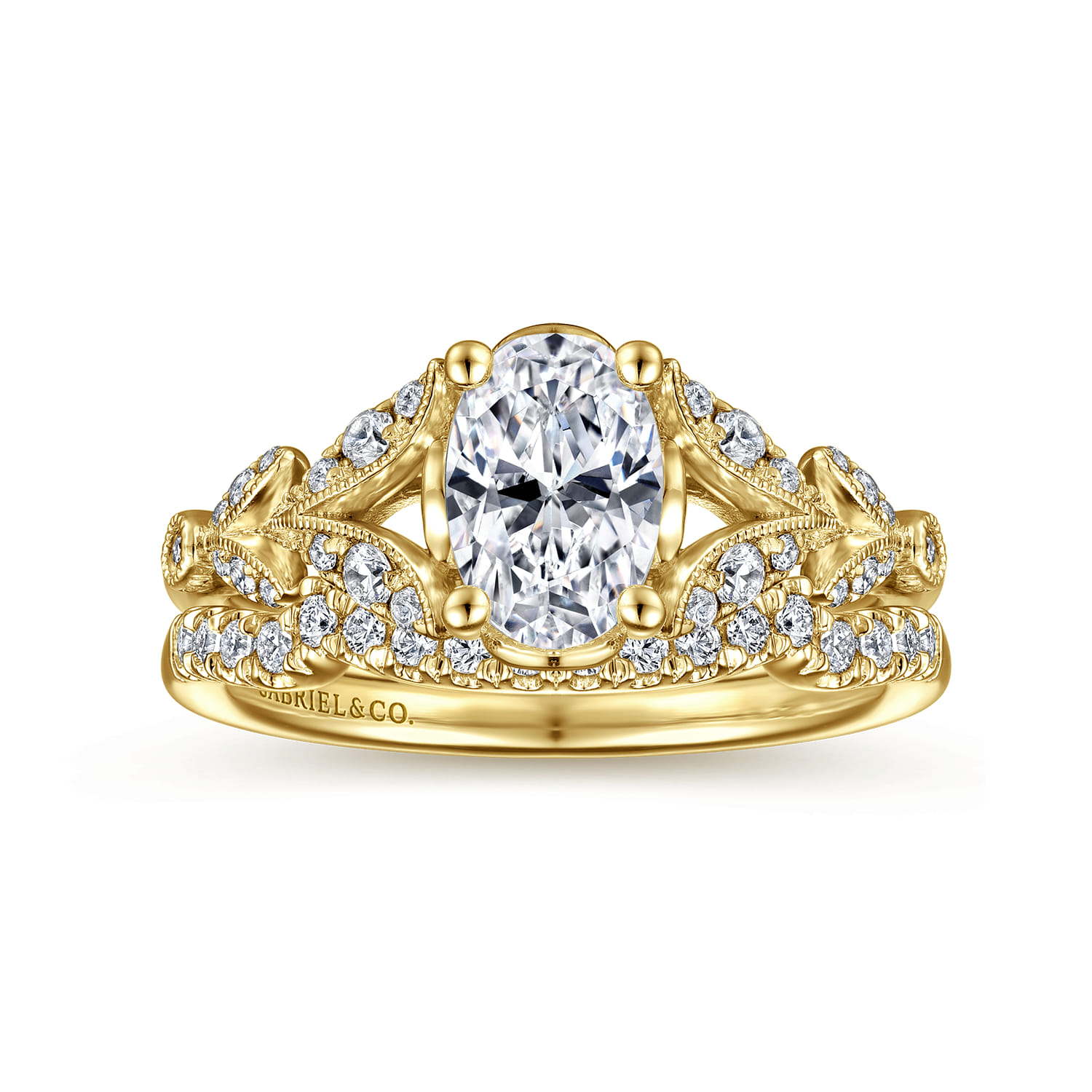 Bryce - Vintage Inspired 14K Yellow Gold Split Shank Oval Diamond Engagement Ring - 0.2 ct - Shot 4
