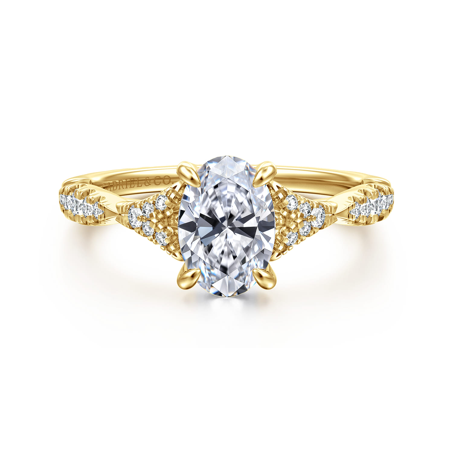 Unica - 14K Yellow Gold Split Shank Oval Diamond Engagement Ring - 0.2 ct - Shot 1