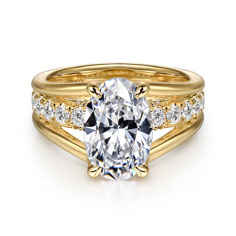 Faith - 14K Yellow Gold Split Shank Oval Diamond Engagement Ring - 0.7 ct