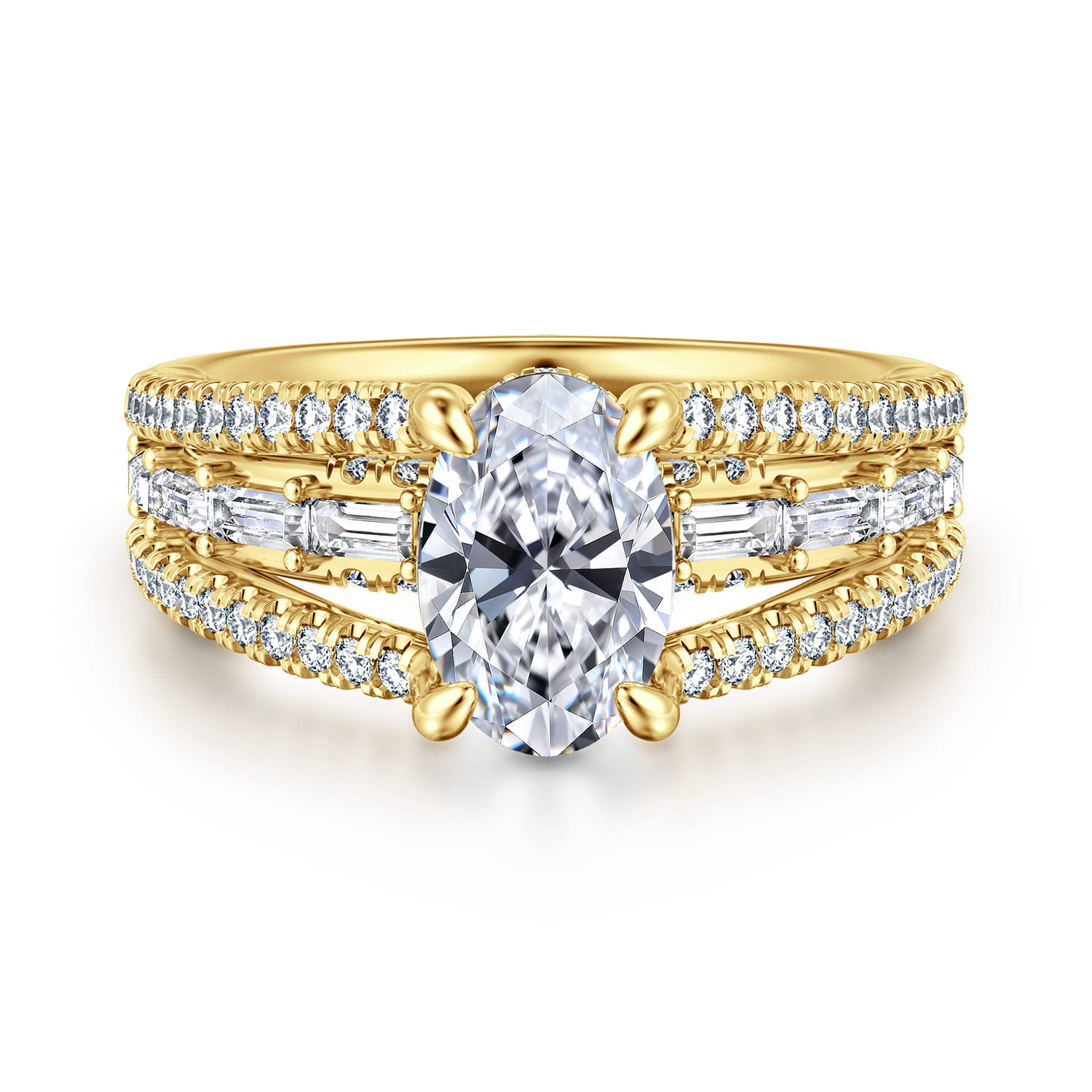 Brinne - 14K Yellow Gold Three Row Oval Diamond Engagement Ring - 0.9 ct - Shot 1