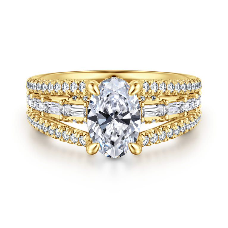 Brinne - 14K Yellow Gold Three Row Oval Diamond Engagement Ring - 0.9 ct - Shot 1