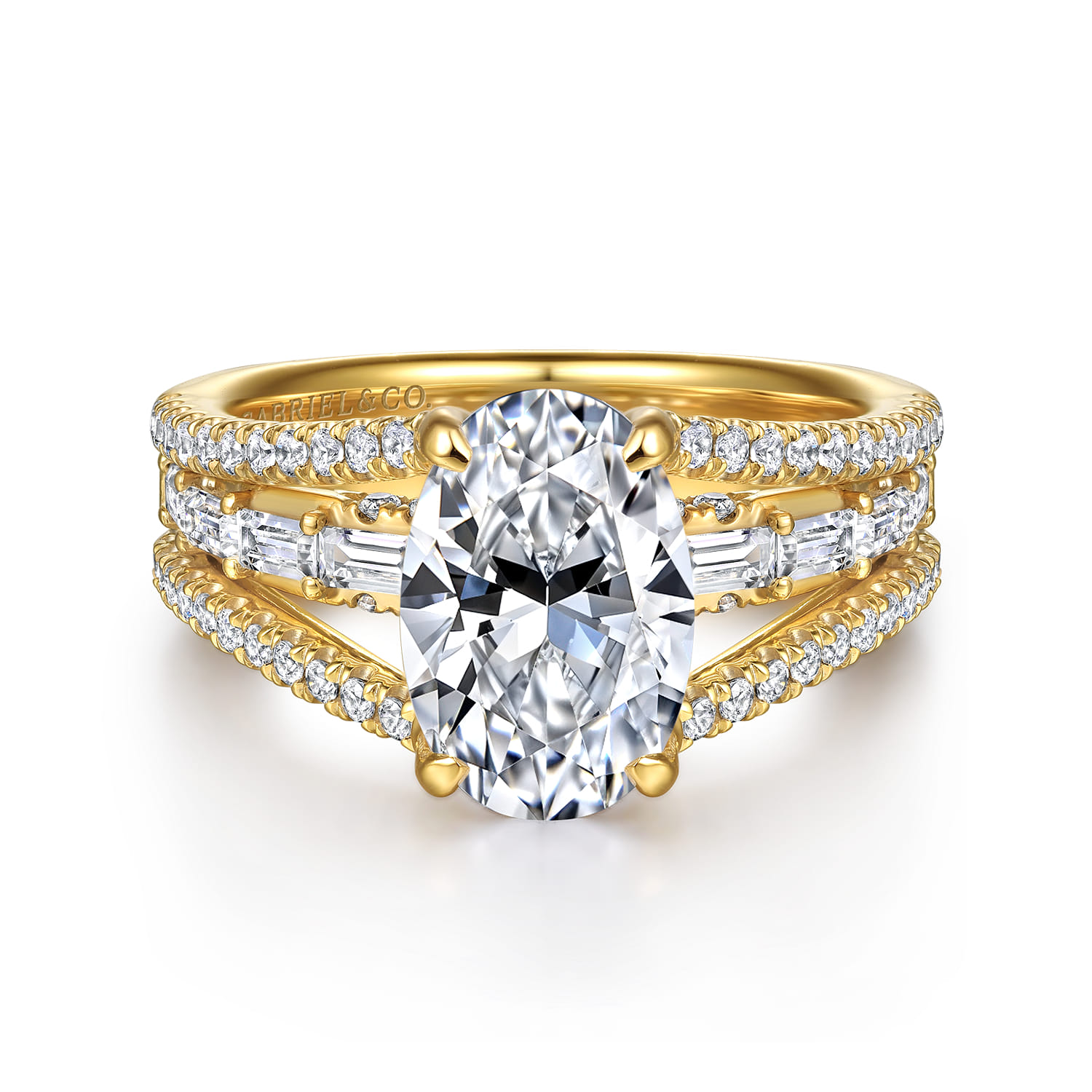 Brinne - 14K Yellow Gold Three Row Oval Diamond Engagement Ring - 0.9 ct - Shot 1