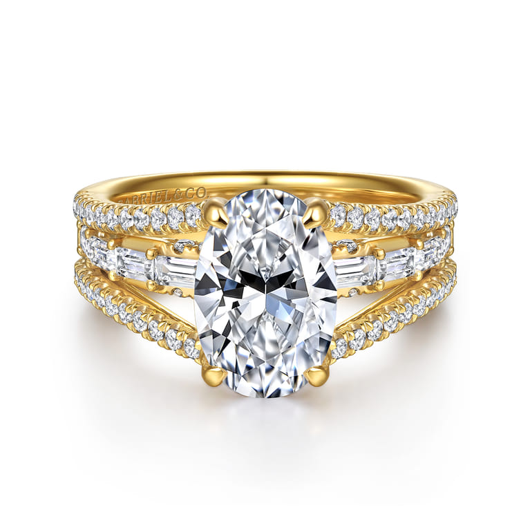 Brinne - 14K Yellow Gold Three Row Oval Diamond Engagement Ring - 0.9 ct - Shot 1