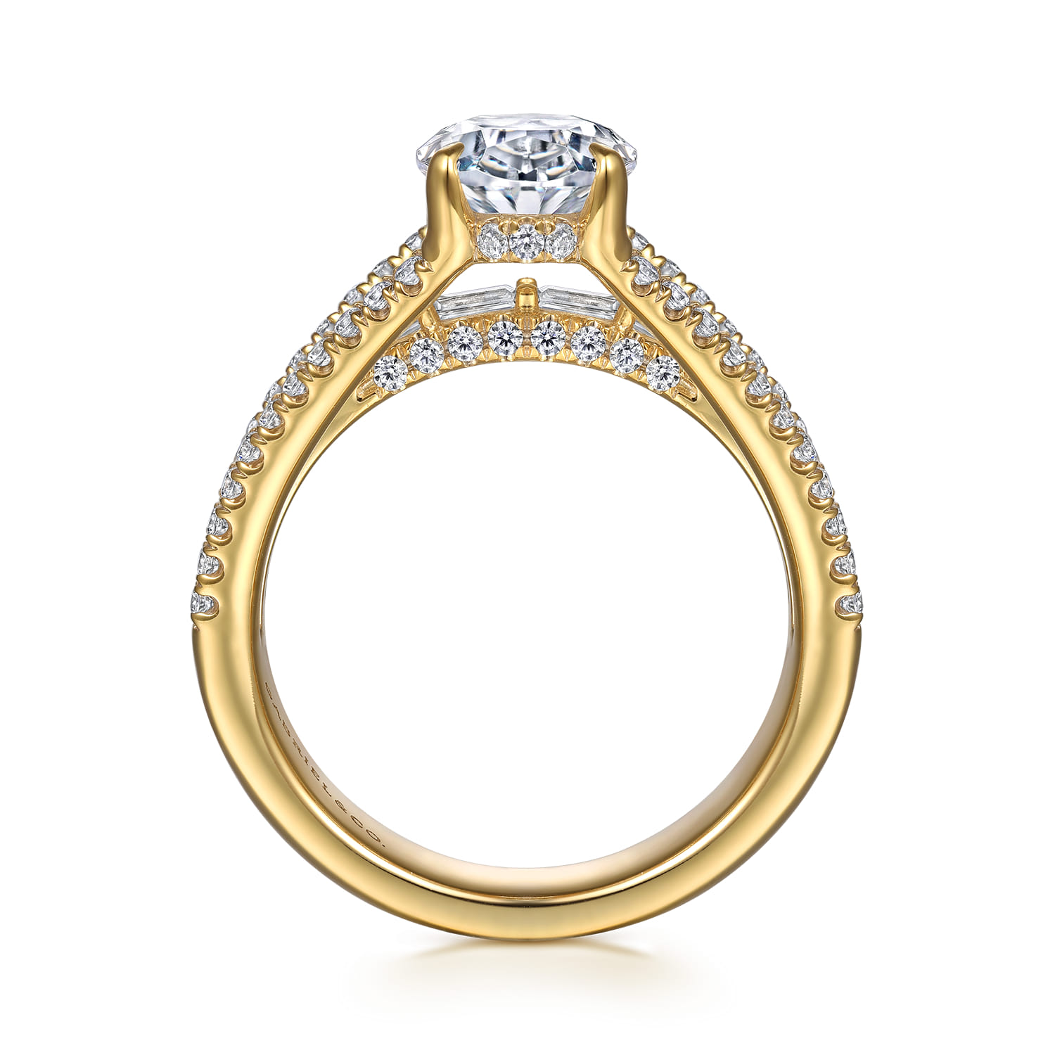 Brinne - 14K Yellow Gold Three Row Oval Diamond Engagement Ring - 0.9 ct - Shot 2