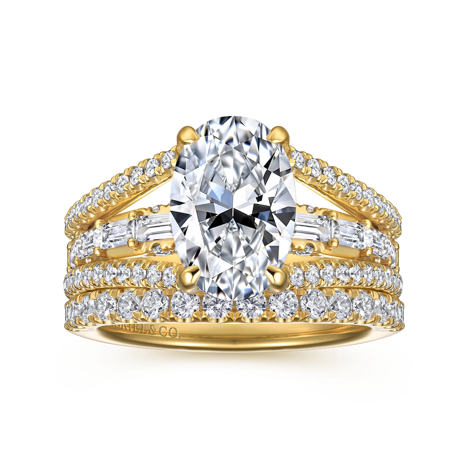 Brinne - 14K Yellow Gold Three Row Oval Diamond Engagement Ring - 0.9 ct - Shot 4