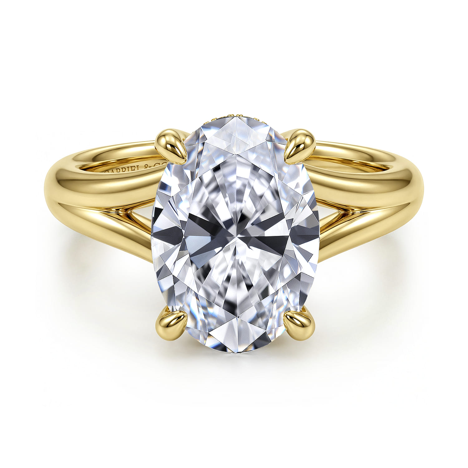 Sanah - 14K Yellow Gold Split Shank Oval Diamond Engagement Ring - 0.13 ct - Shot 1