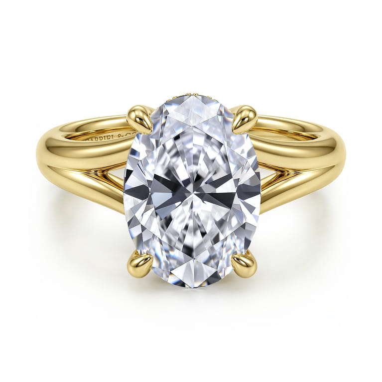 Sanah - 14K Yellow Gold Split Shank Oval Diamond Engagement Ring - 0.13 ct - Shot 1