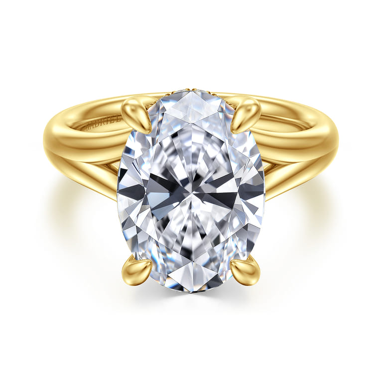Sanah - 14K Yellow Gold Split Shank Oval Diamond Engagement Ring - 0.13 ct - Shot 1