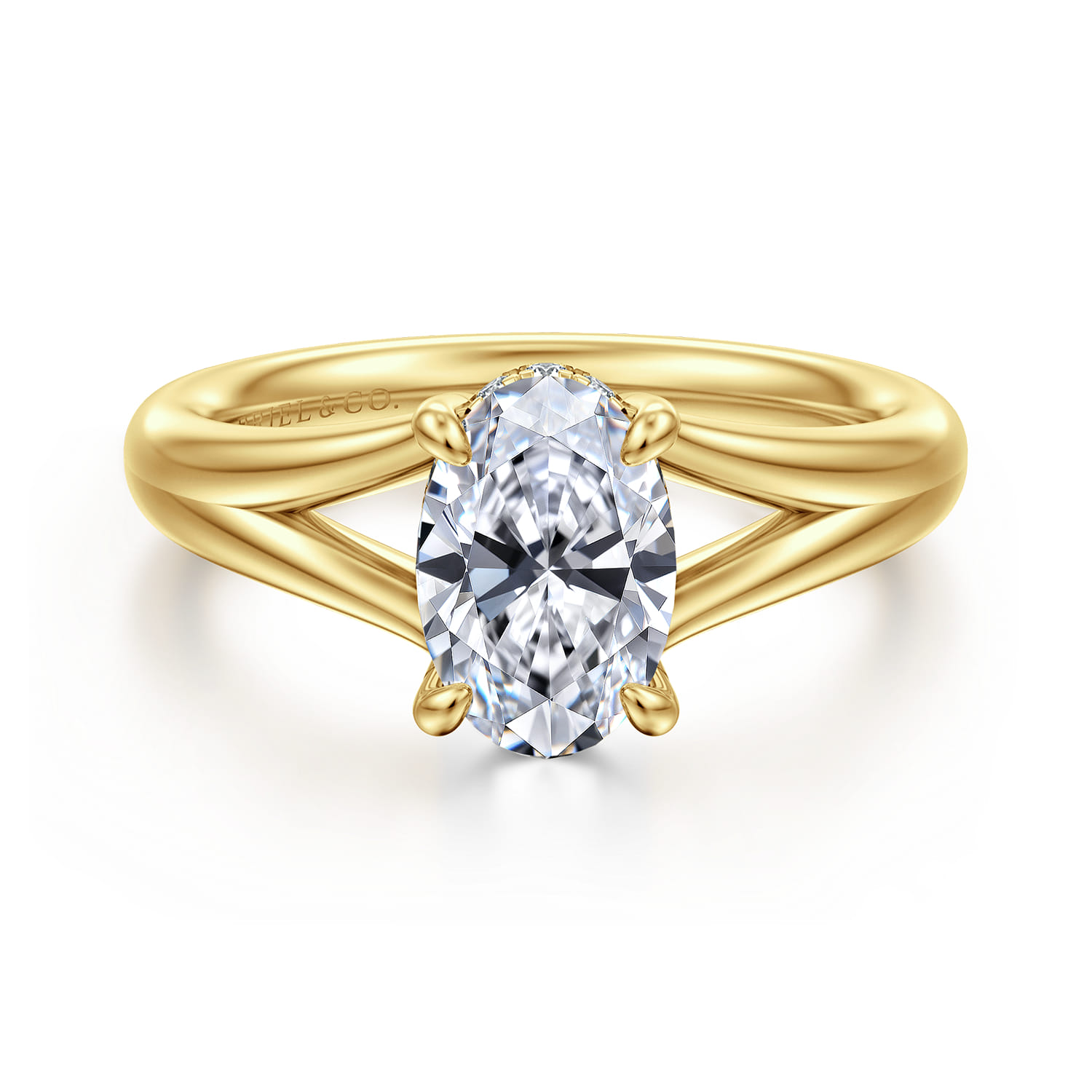 Sanah - 14K Yellow Gold Split Shank Oval Diamond Engagement Ring - 0.08 ct - Shot 1