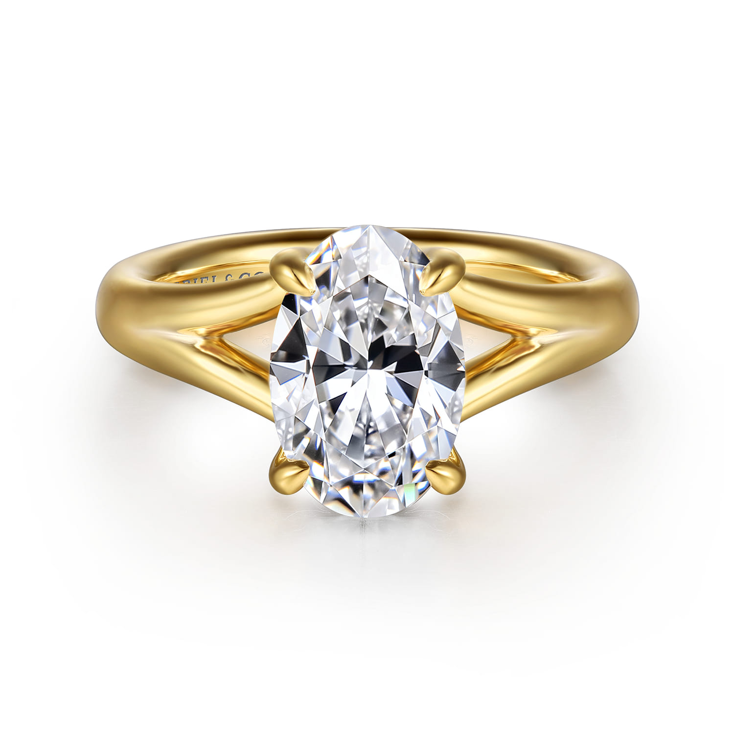 Sanah - 14K Yellow Gold Split Shank Oval Diamond Engagement Ring - 0.08 ct - Shot 1