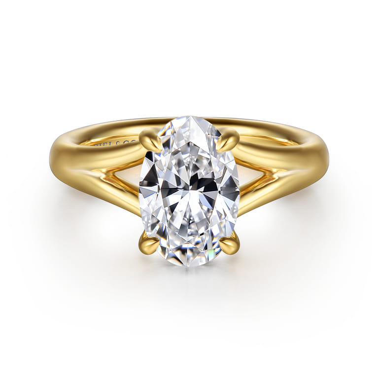 Sanah - 14K Yellow Gold Split Shank Oval Diamond Engagement Ring - 0.08 ct - Shot 1