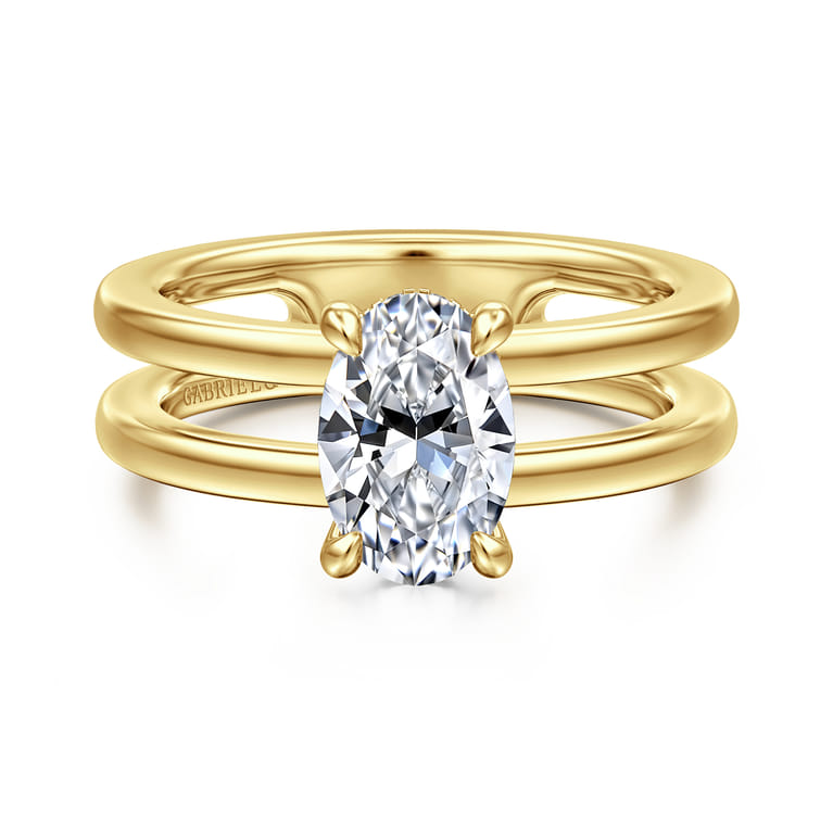 Oksana - 14K Yellow Gold Oval Diamond Engagement Ring - 0.07 ct - Shot 1
