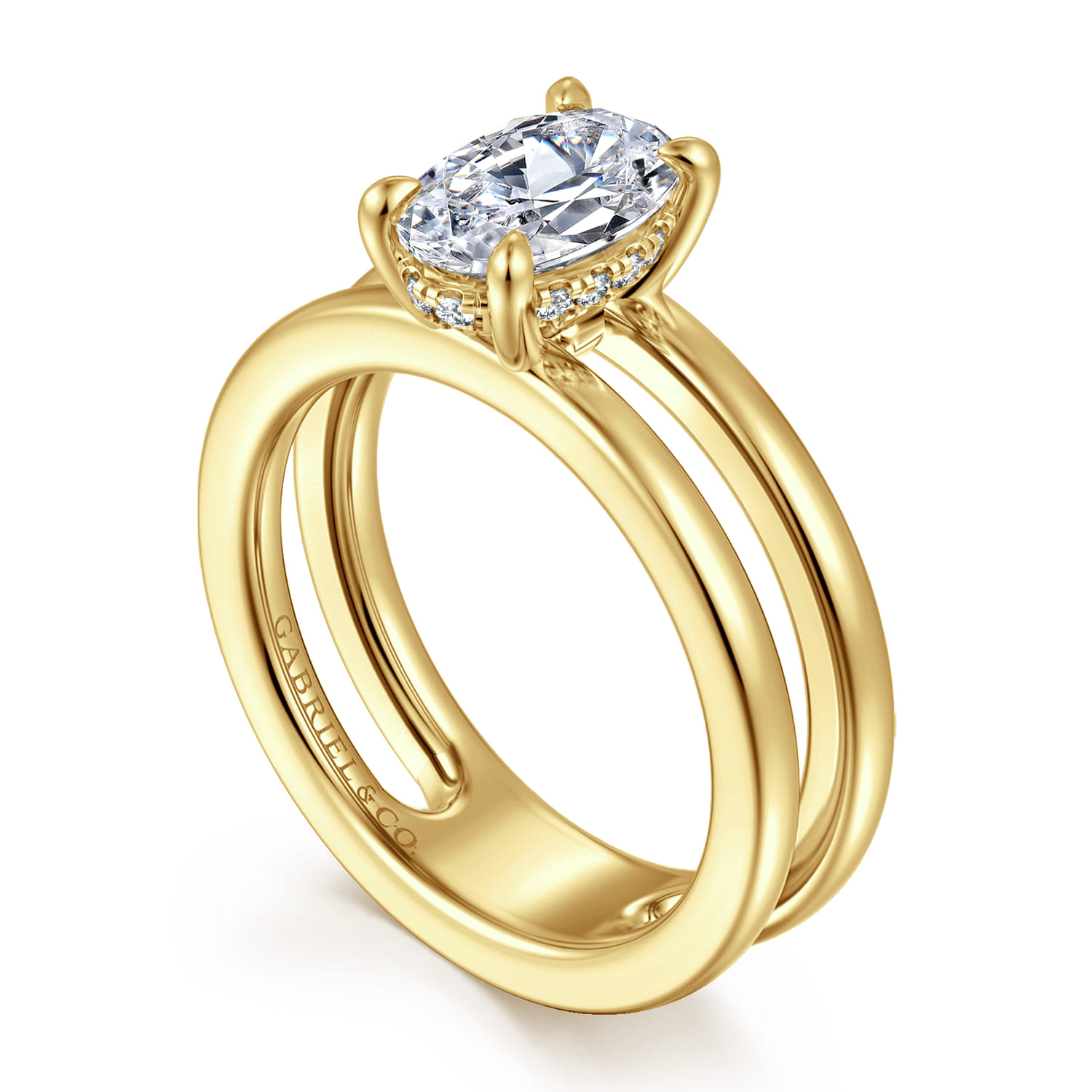 Oksana - 14K Yellow Gold Oval Diamond Engagement Ring - 0.07 ct - Shot 3
