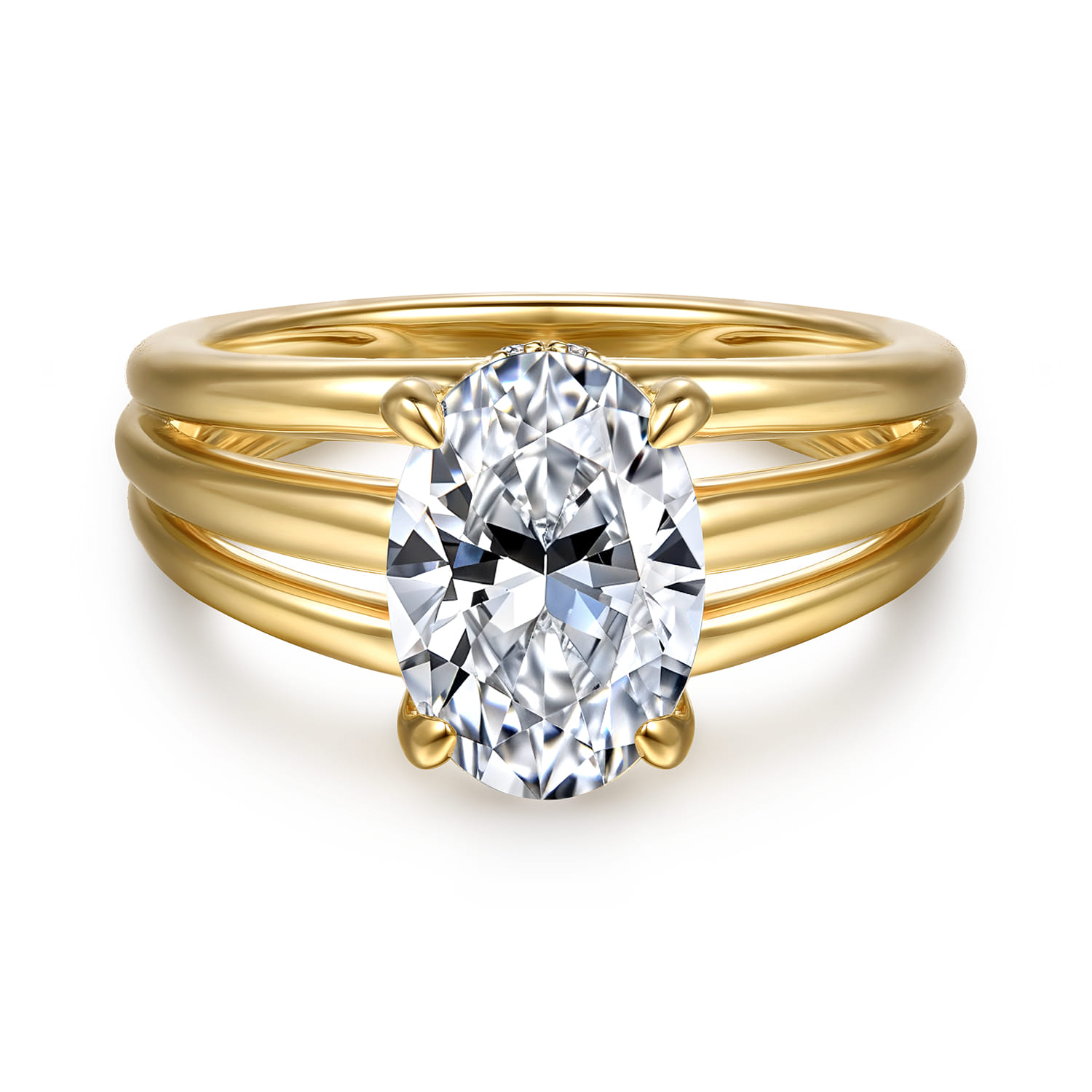 Bexley - 14K Yellow Gold Split Shank Oval Diamond Engagement Ring - 0.1 ct - Shot 1