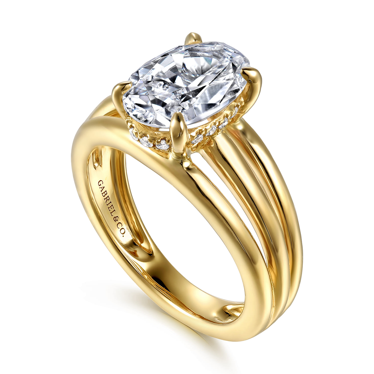 Bexley - 14K Yellow Gold Split Shank Oval Diamond Engagement Ring - 0.1 ct - Shot 3