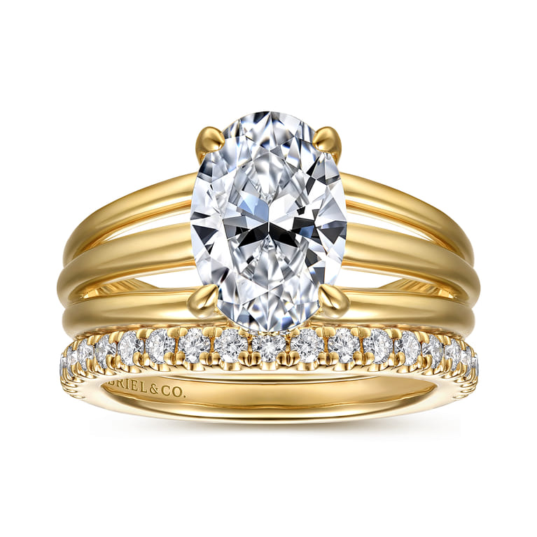 Bexley - 14K Yellow Gold Split Shank Oval Diamond Engagement Ring - 0.1 ct - Shot 4