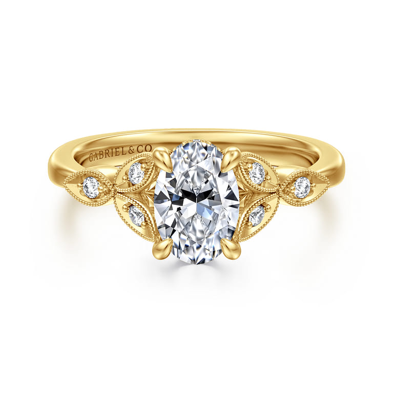 Brigida - Vintage Inspired 14K Yellow Gold Oval Diamond Engagement Ring - 0.18 ct - Shot 1