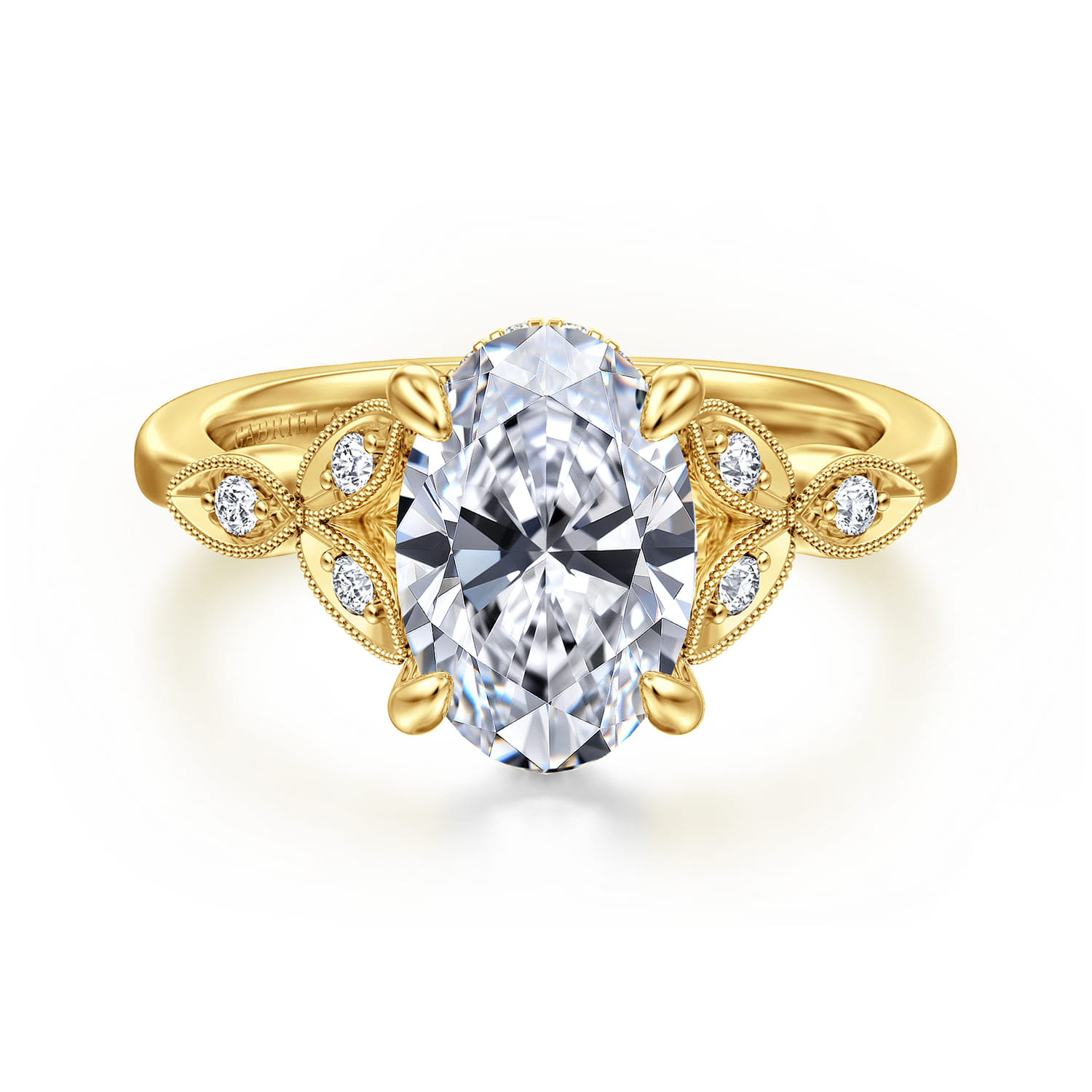 Brigida - Vintage Inspired 14K Yellow Gold Oval Diamond Engagement Ring - 0.18 ct - Shot 1