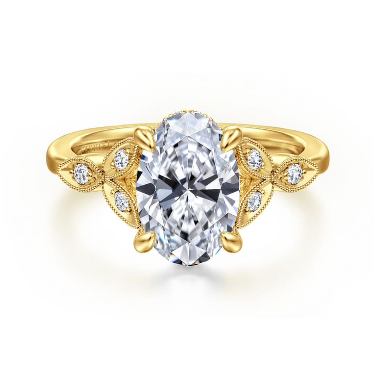 Brigida - Vintage Inspired 14K Yellow Gold Oval Diamond Engagement Ring - 0.18 ct - Shot 1