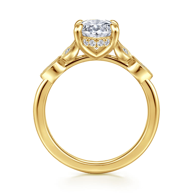 Brigida - Vintage Inspired 14K Yellow Gold Oval Diamond Engagement Ring - 0.18 ct - Shot 2