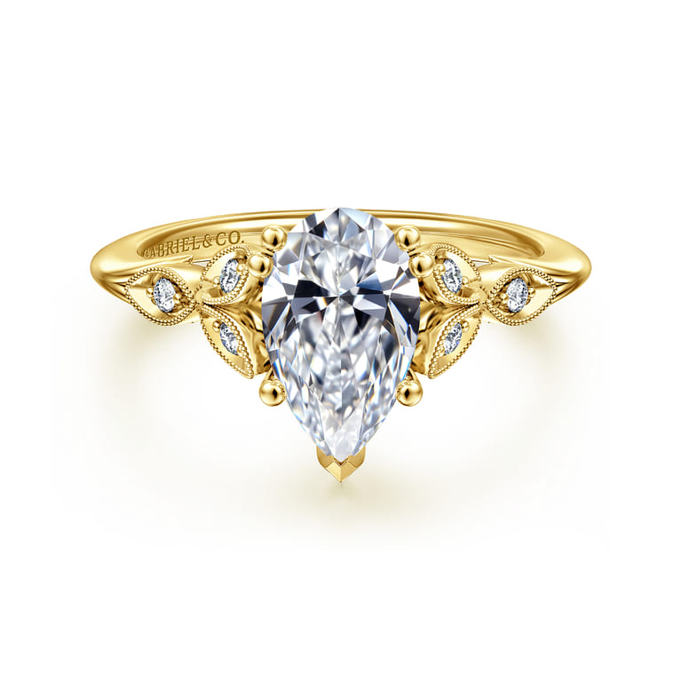Celia - 14K Yellow Gold Pear Shape Diamond Engagement Ring - 0.08 ct - Shot 1
