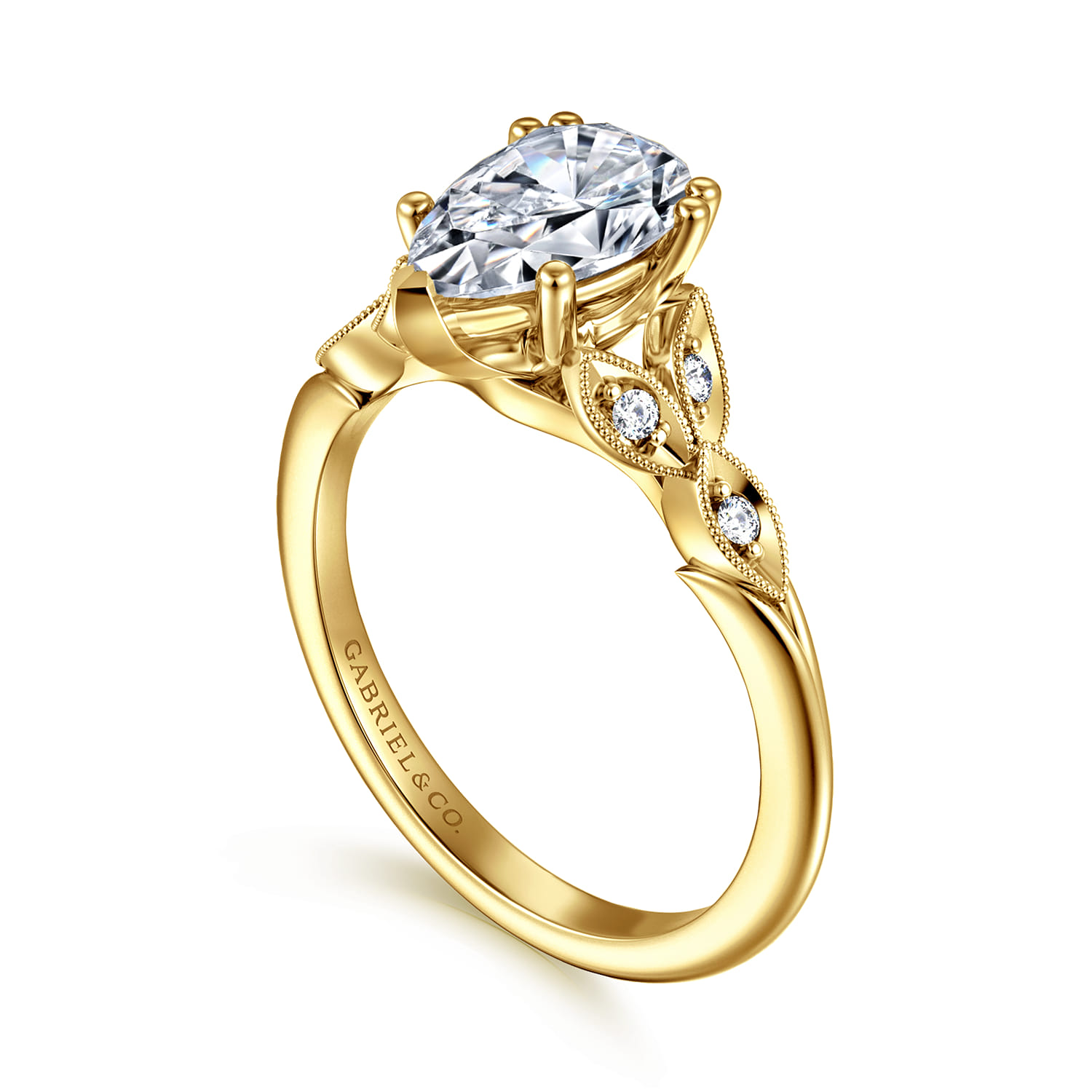 Celia - 14K Yellow Gold Pear Shape Diamond Engagement Ring - 0.08 ct - Shot 3